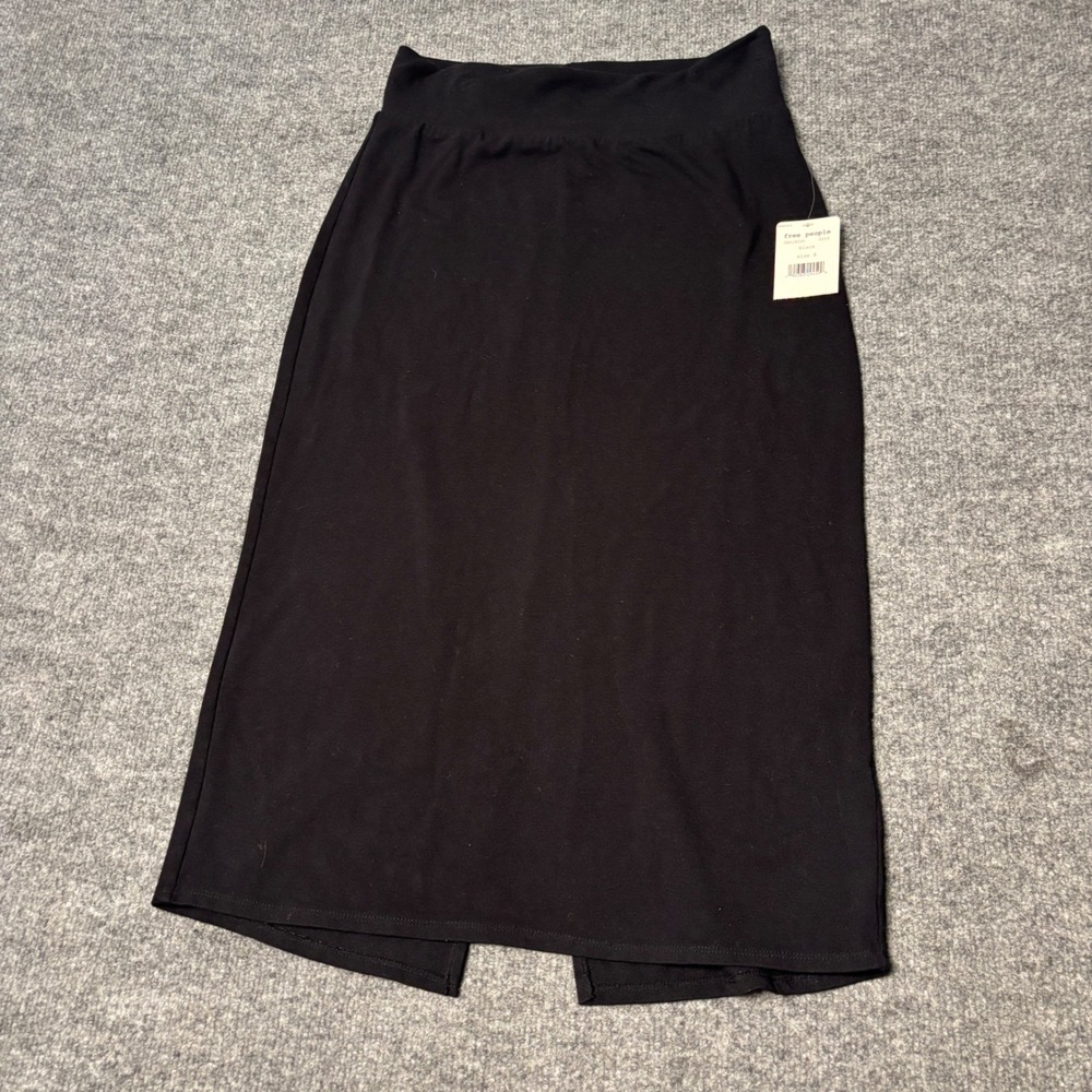 Free‎ People Midi Skirt women size S Black High Waisted Back Slit Boho NWT